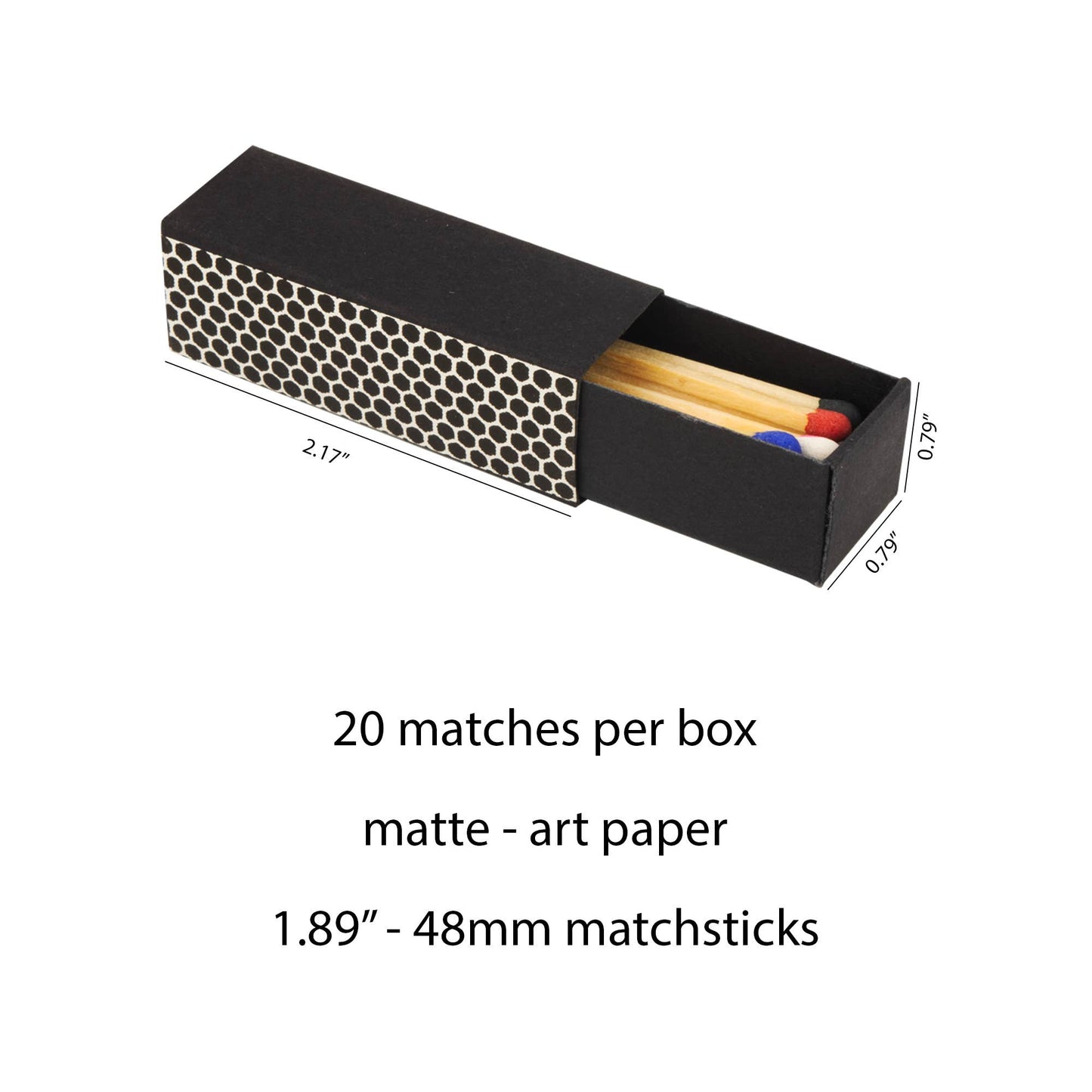 2" Inch Matchboxes - Matchsticks - Matches - Colorful: Mixed Colors / Black Matchbox