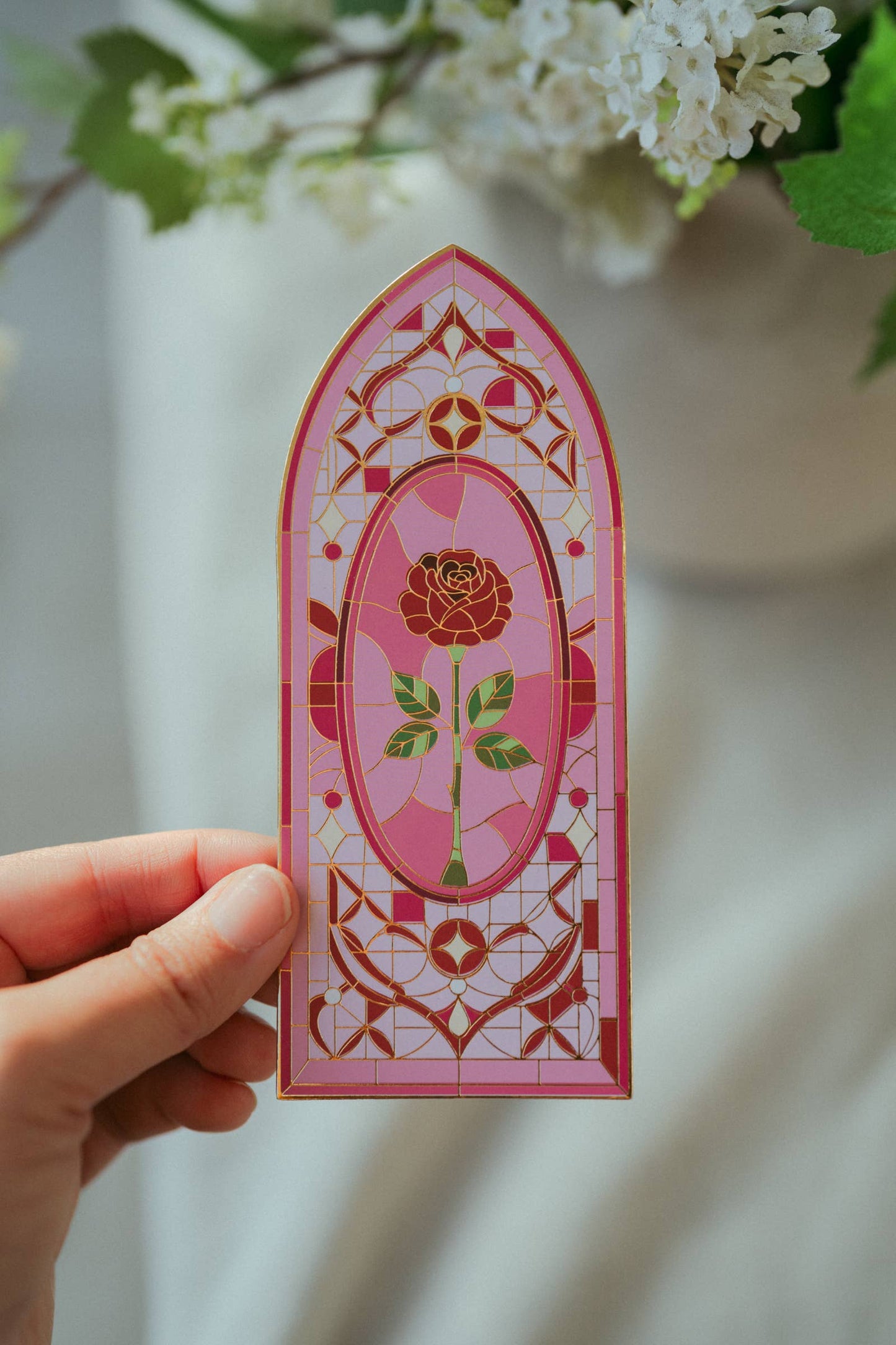 The Bookish Atelier - Gold Foil Stained Glass Rose Bookmark | Valentine's Day