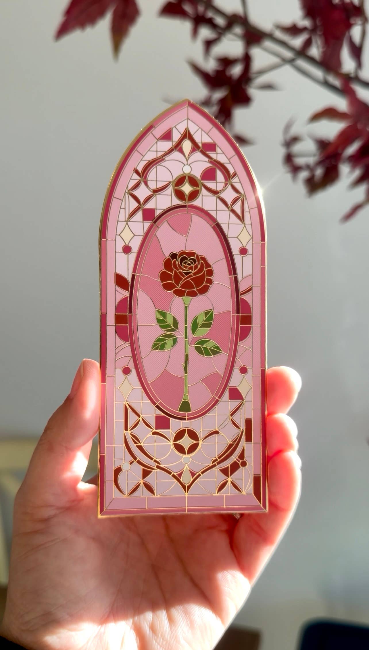 The Bookish Atelier - Gold Foil Stained Glass Rose Bookmark | Valentine's Day