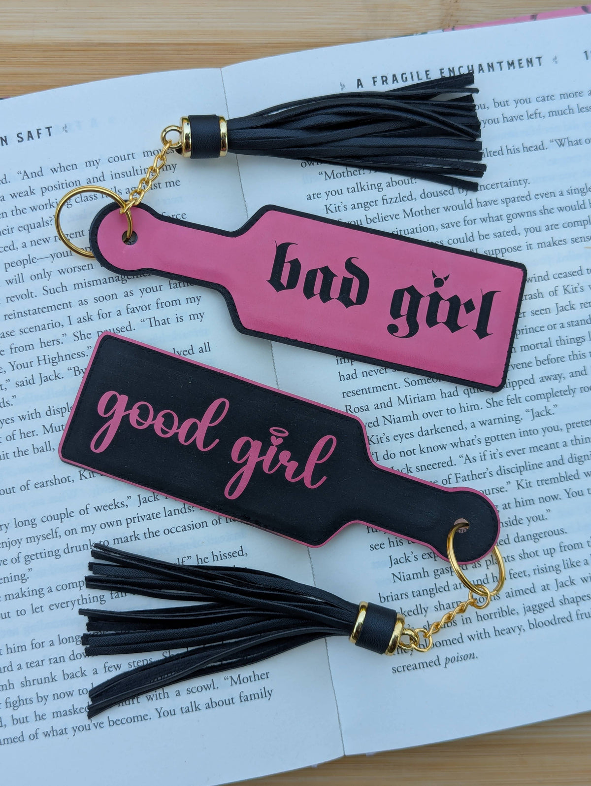 Spark and Spool - Bookish Good Girl Paddle Faux Leather Bookmark & Keychain
