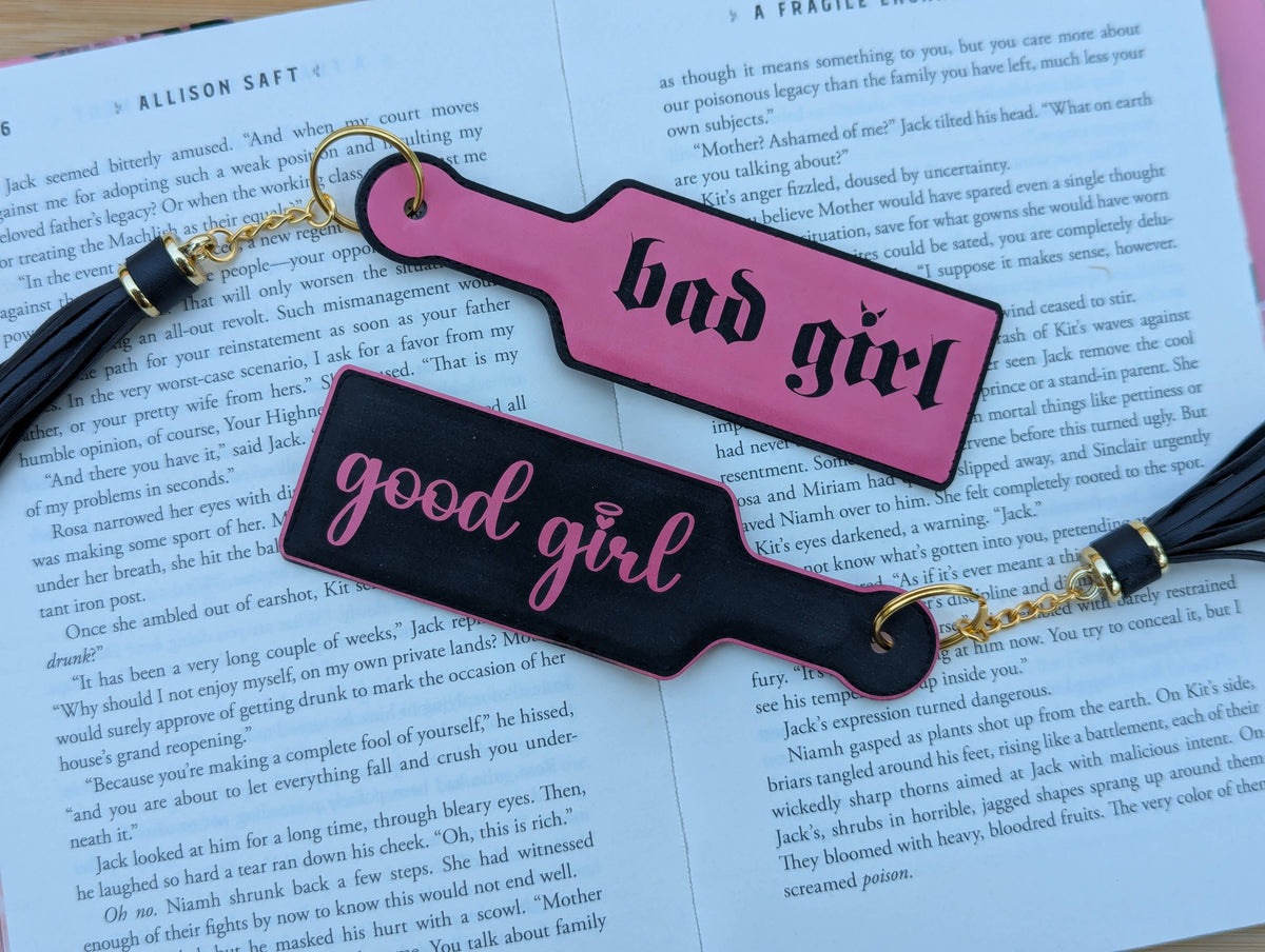 Spark and Spool - Bookish Good Girl Paddle Faux Leather Bookmark & Keychain