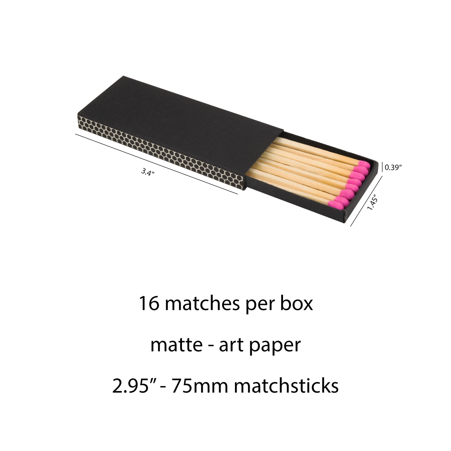 3" Inch Matchboxes - Matchsticks - Matches - Colorful: Charcoal / White Matchbox
