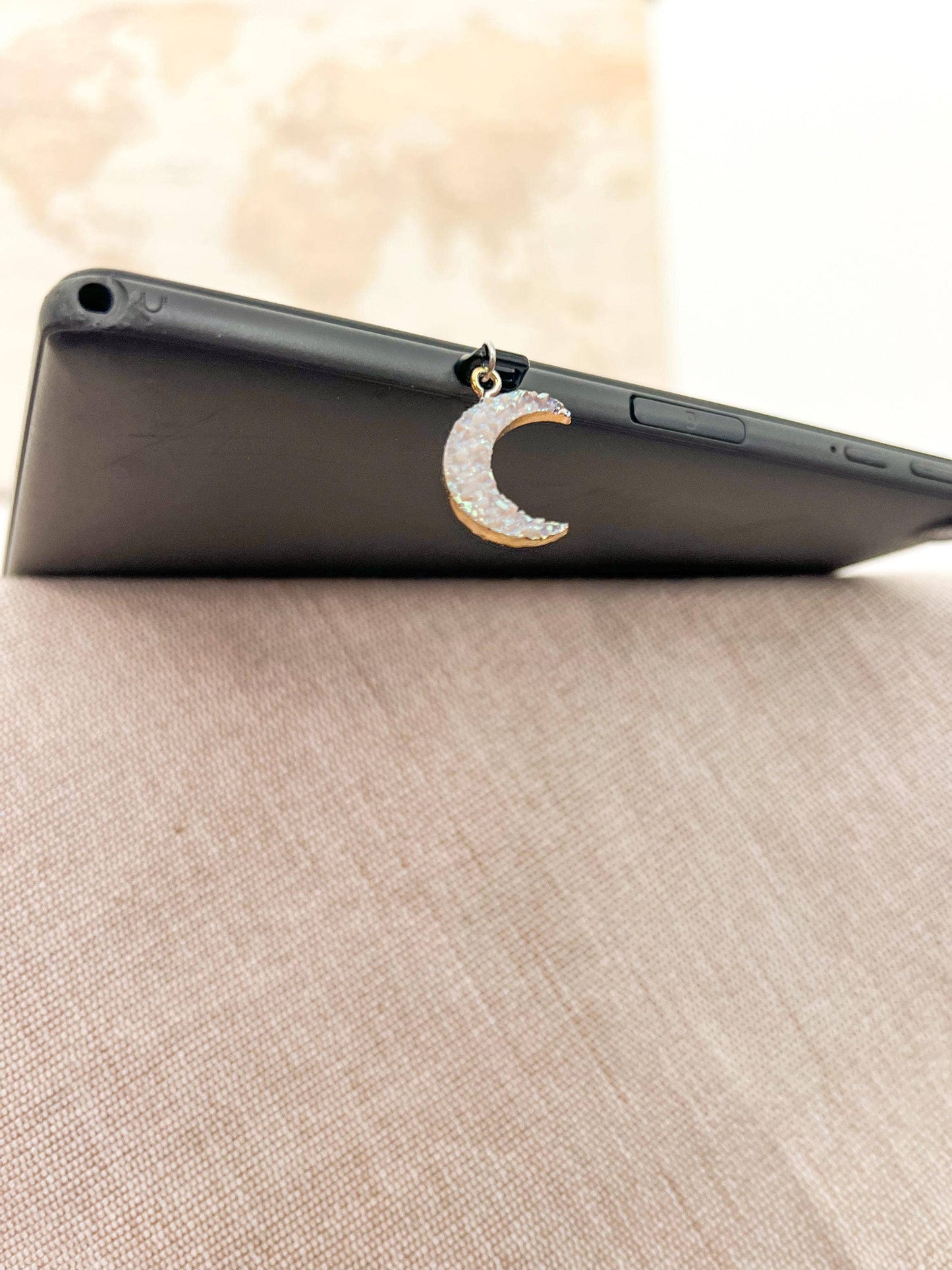 Little Turkey Shoppe - Iridescent Druzy Moon Kindle Charm, USB-C Dust Plug