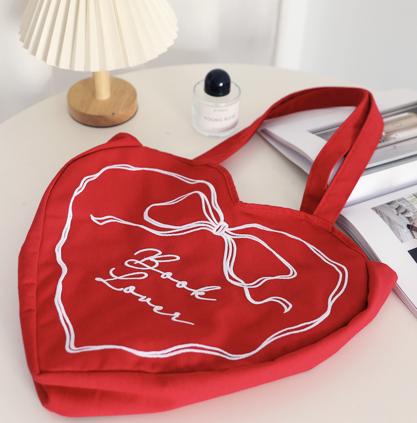 The Bookish Atelier - Book Lover Heart Tote Bag, Tote Bag for Readers, Bookish