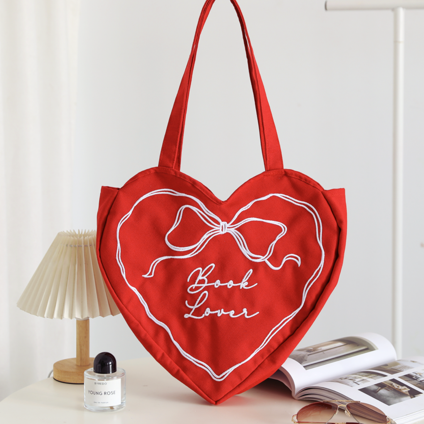 The Bookish Atelier - Book Lover Heart Tote Bag, Tote Bag for Readers, Bookish