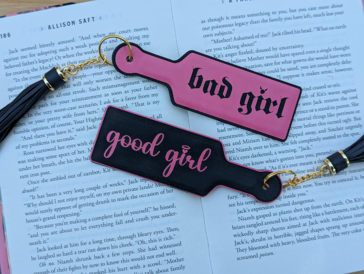 Spark and Spool - Bookish Good Girl Paddle Faux Leather Bookmark & Keychain