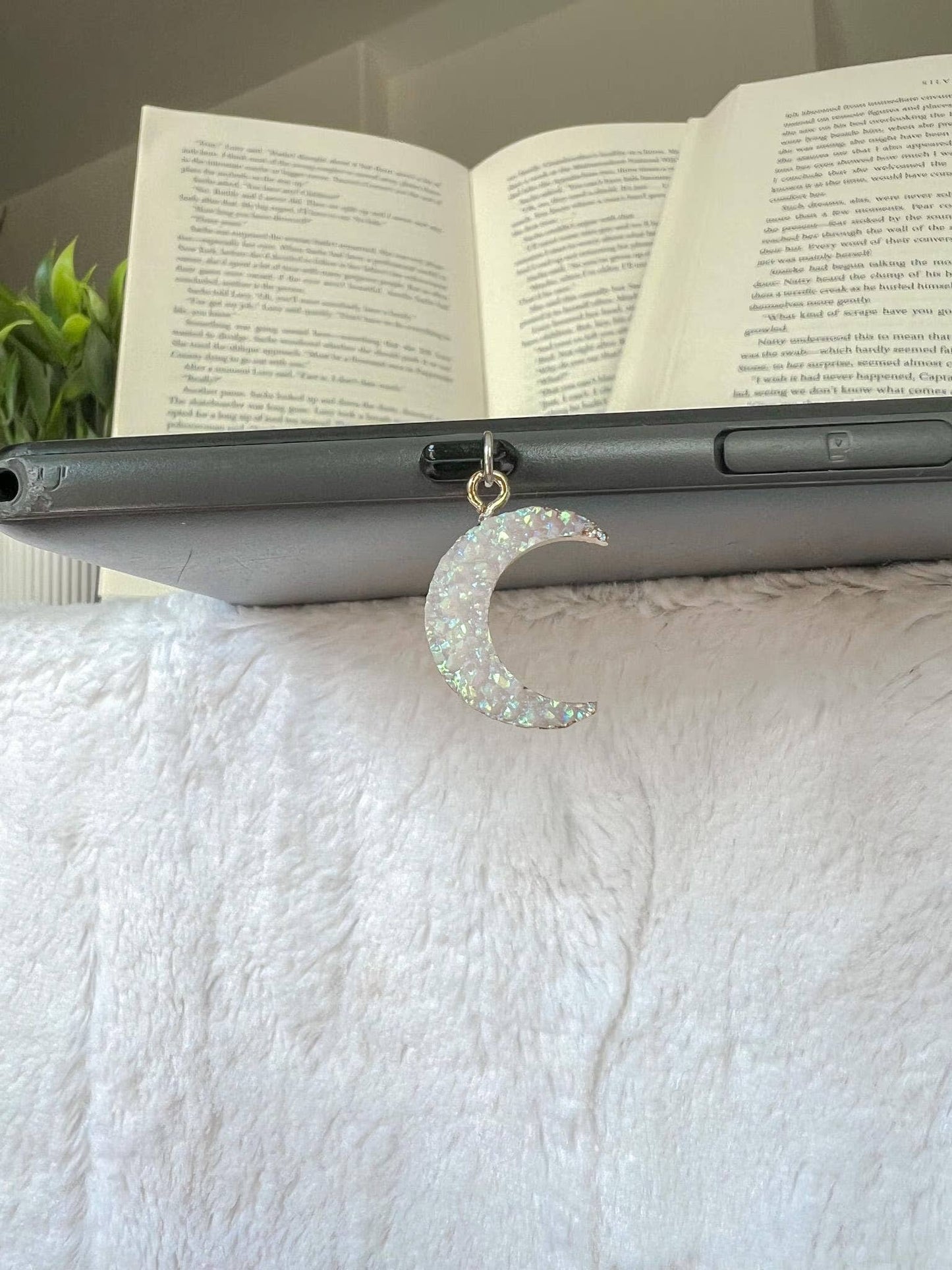 Little Turkey Shoppe - Iridescent Druzy Moon Kindle Charm, USB-C Dust Plug