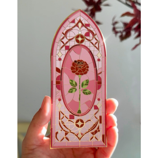 The Bookish Atelier - Gold Foil Stained Glass Rose Bookmark | Valentine's Day