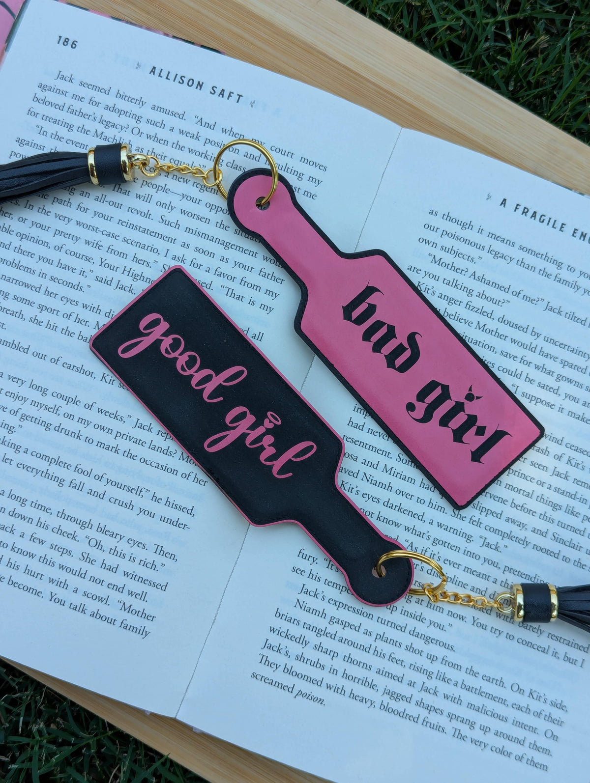 Spark and Spool - Bookish Good Girl Paddle Faux Leather Bookmark & Keychain